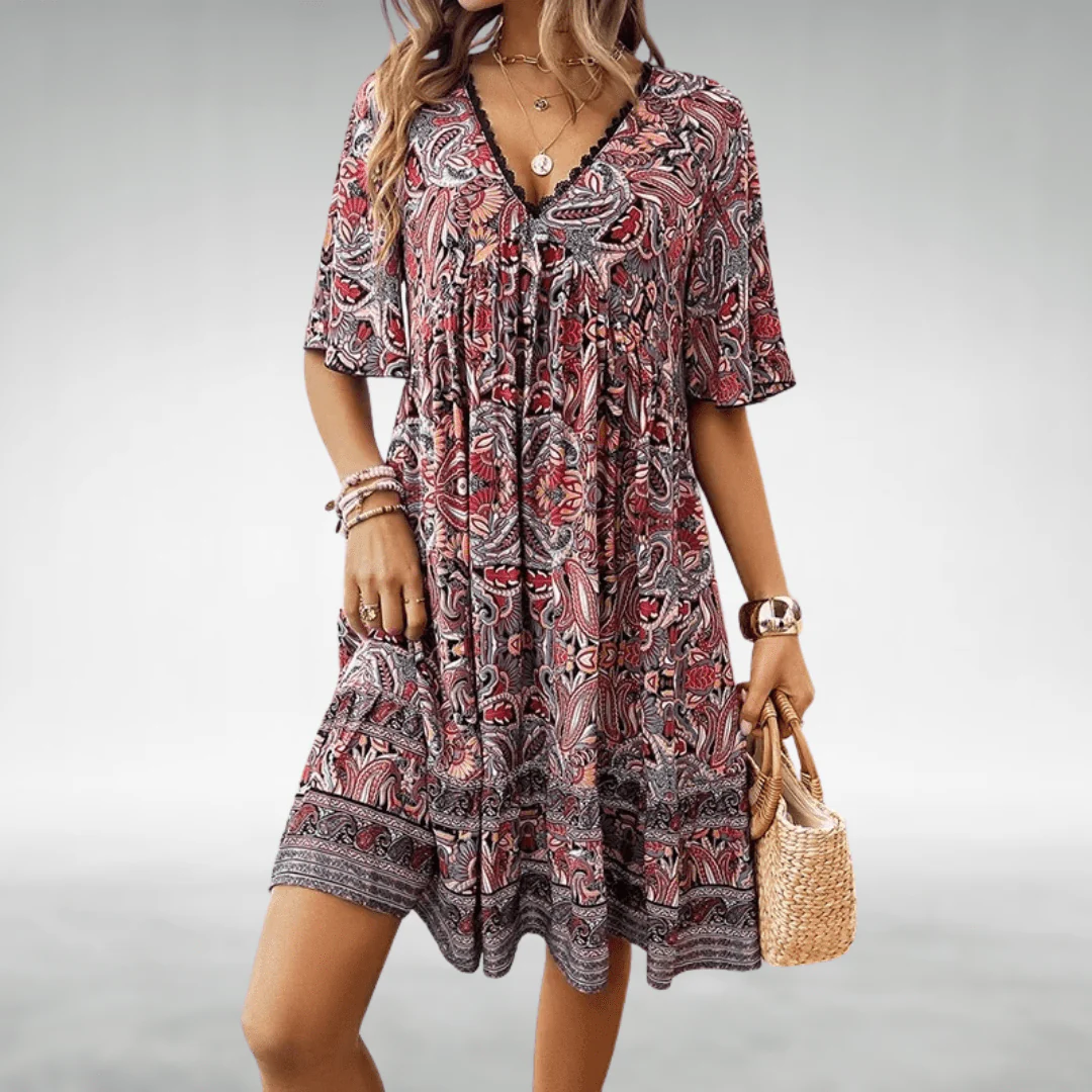 Women's Boho Paisley Print V-Neck Mini Dress - Image 4