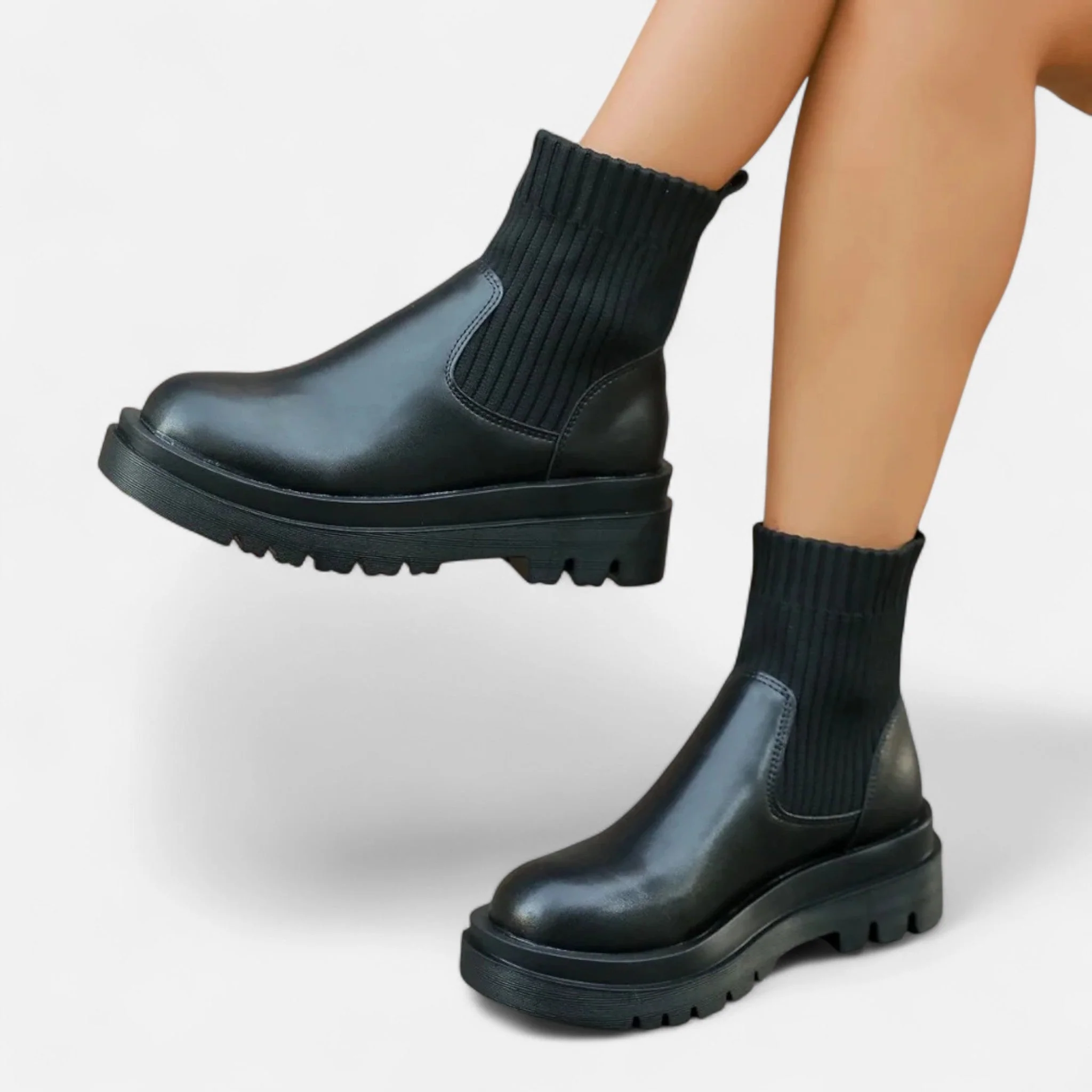 Women’s Chic Knit Slip-On Thick Sole Ankle Boots - Image 8