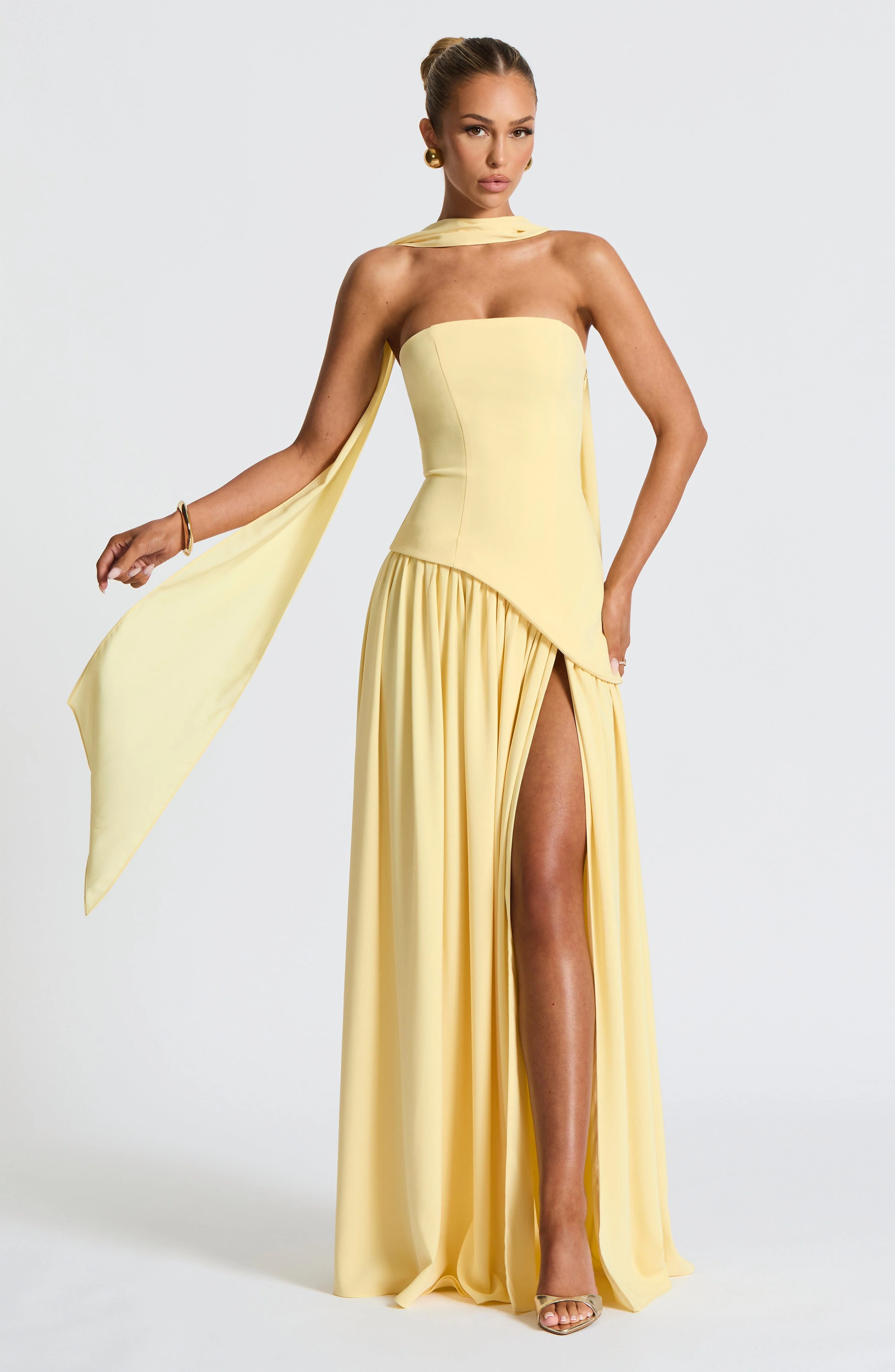 Women’s Chic Scarf Neck Strapless Thigh High Side Slit Dress - Image 6