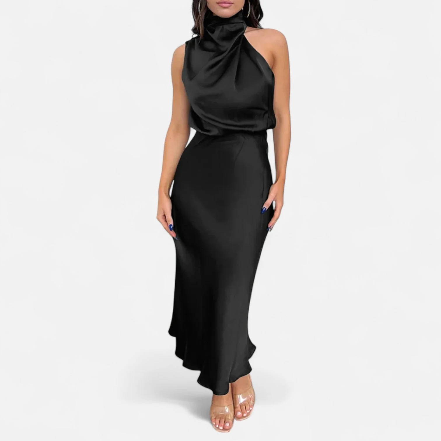 Women’s Elegant Mock Neck Sleeveless Maxi Dress - Image 14