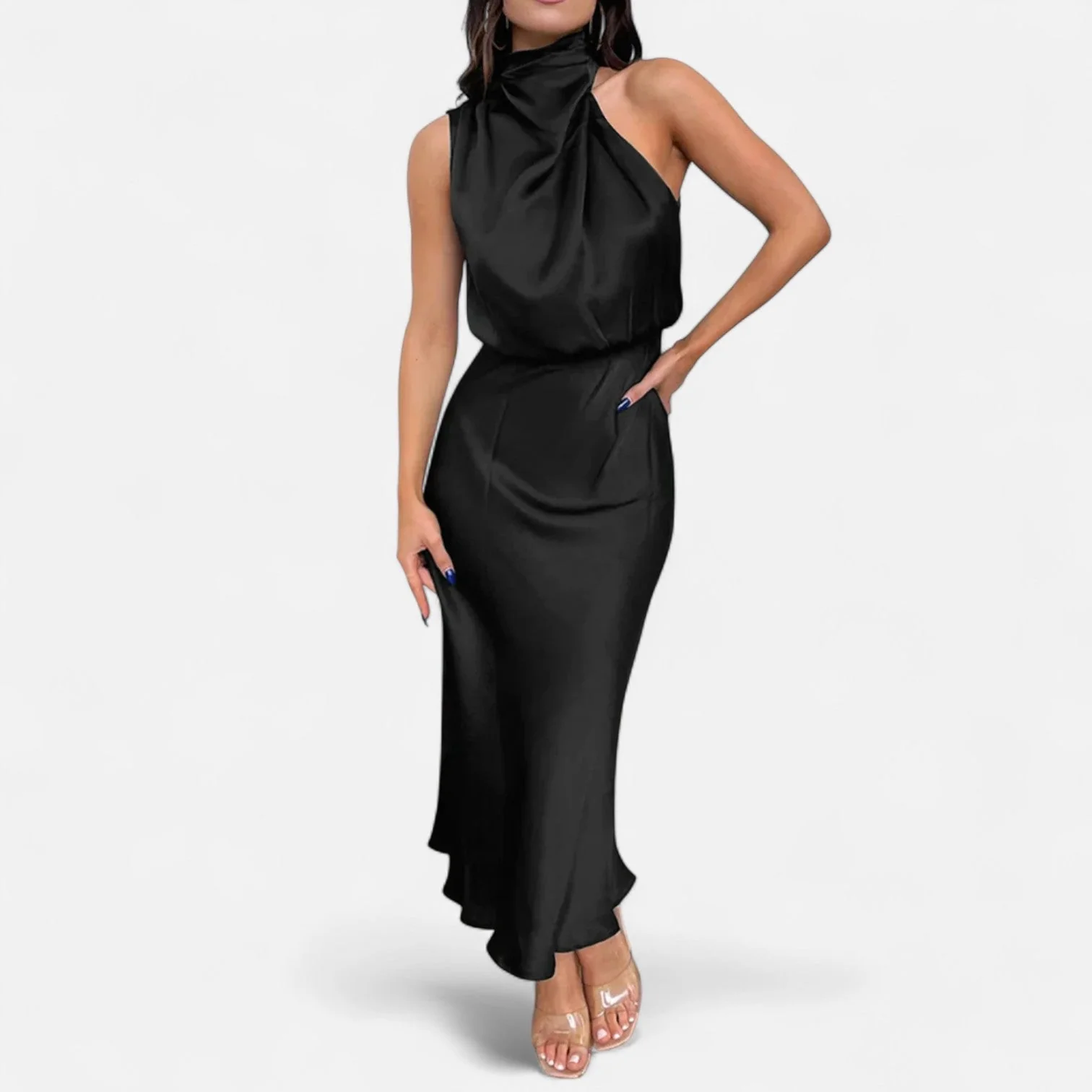 Women’s Elegant Mock Neck Sleeveless Maxi Dress - Image 3
