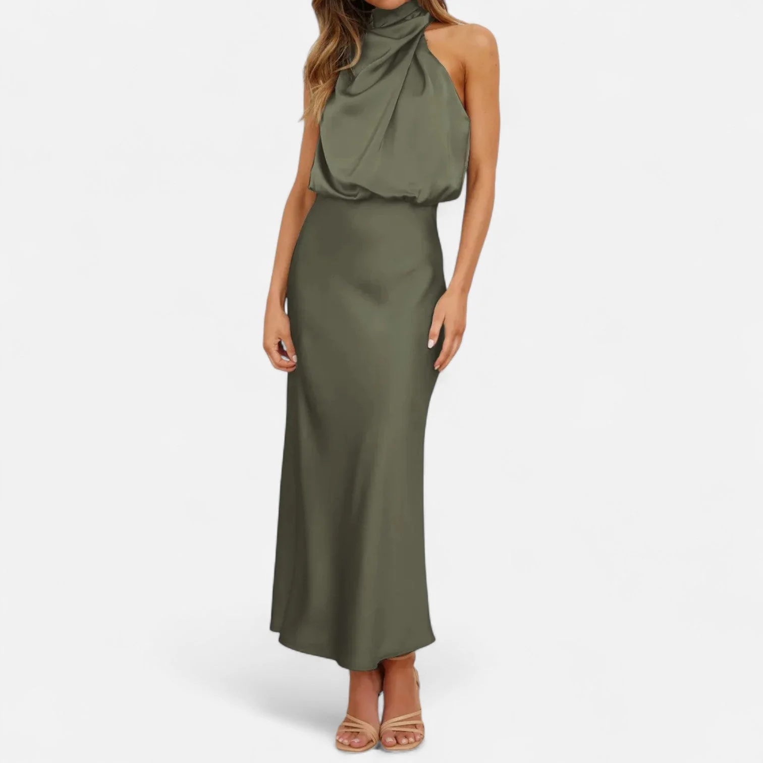 Women’s Elegant Mock Neck Sleeveless Maxi Dress - Image 4