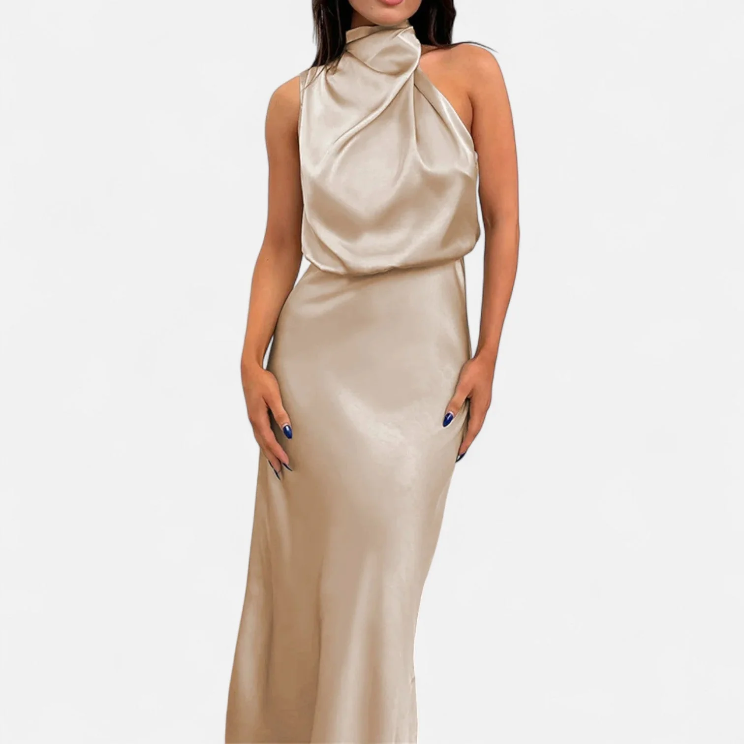 Women’s Elegant Mock Neck Sleeveless Maxi Dress - Image 5