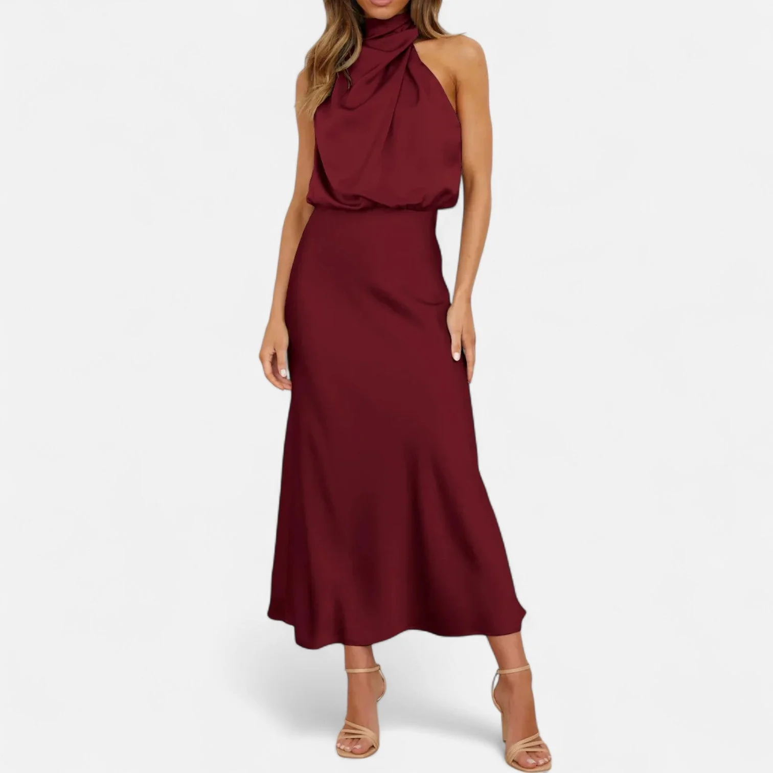 Women’s Elegant Mock Neck Sleeveless Maxi Dress - Image 8