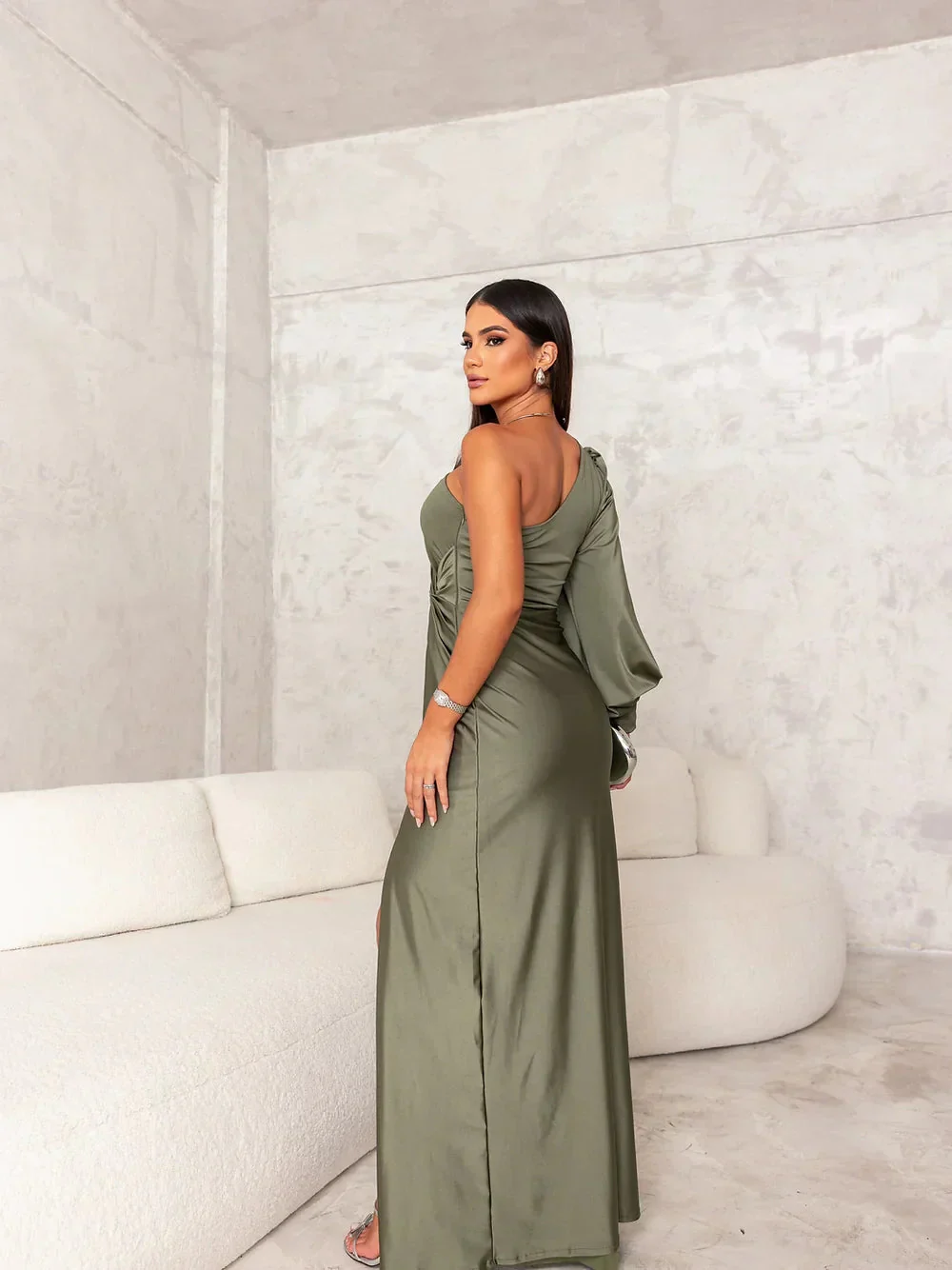 Women’s Elegant One Shoulder High Slit Sheath Dress - Image 4