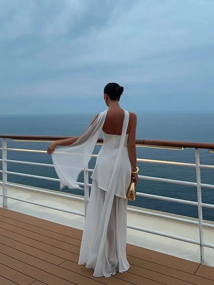 Women’s Elegant Scarf Neck Strapless High-Slit Dress - Image 6