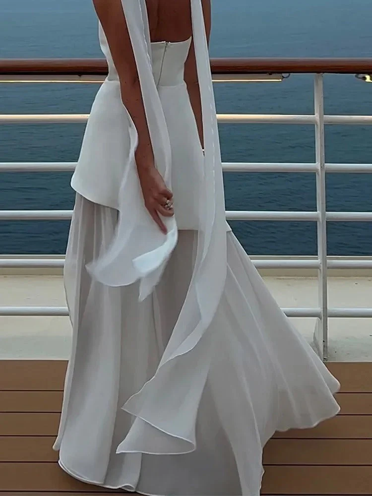 Women’s Elegant Scarf Neck Strapless High-Slit Dress - Image 7