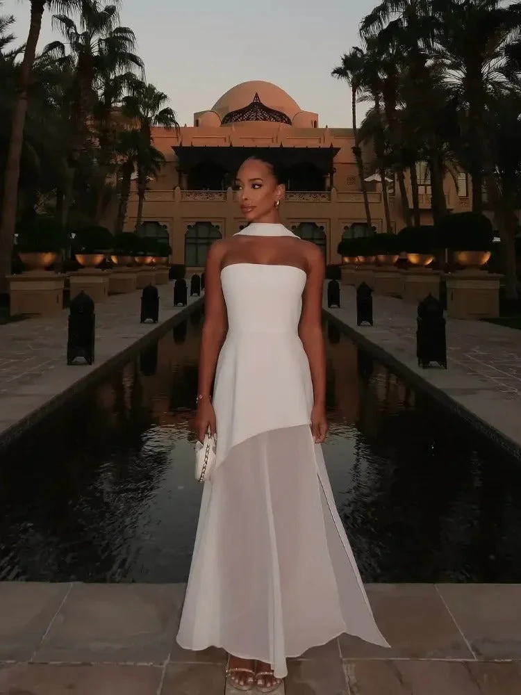 Women’s Elegant Scarf Neck Strapless High-Slit Dress - Image 9