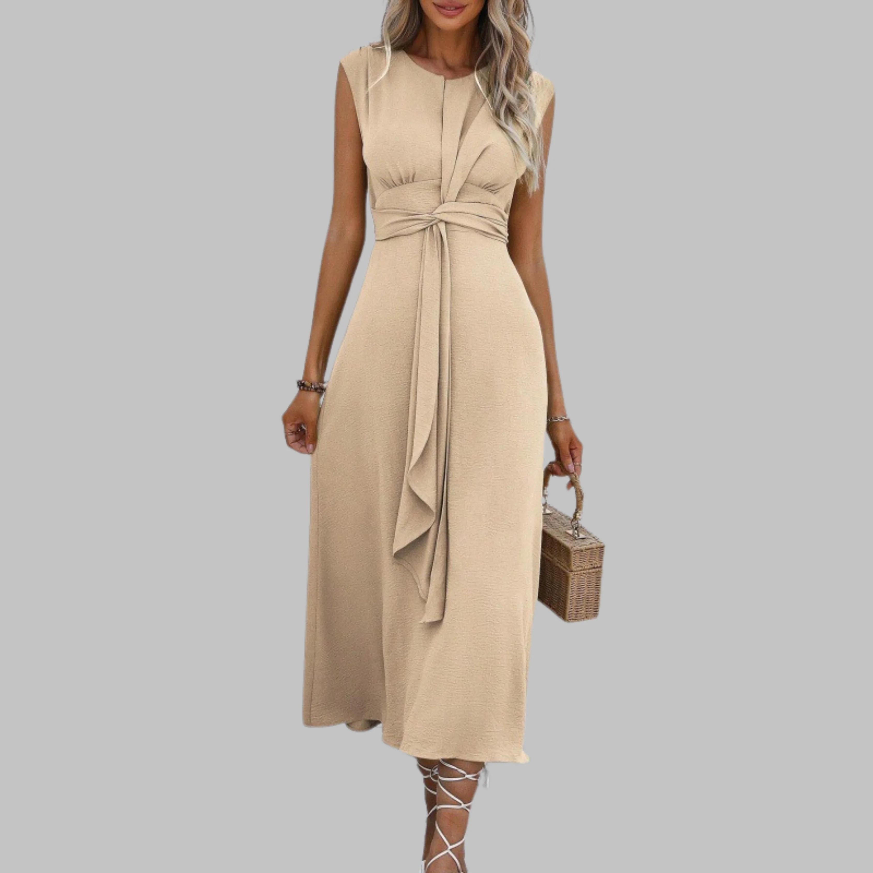 Women’s Elegant Sleeveless Twisted Front Midi Dress - Image 10