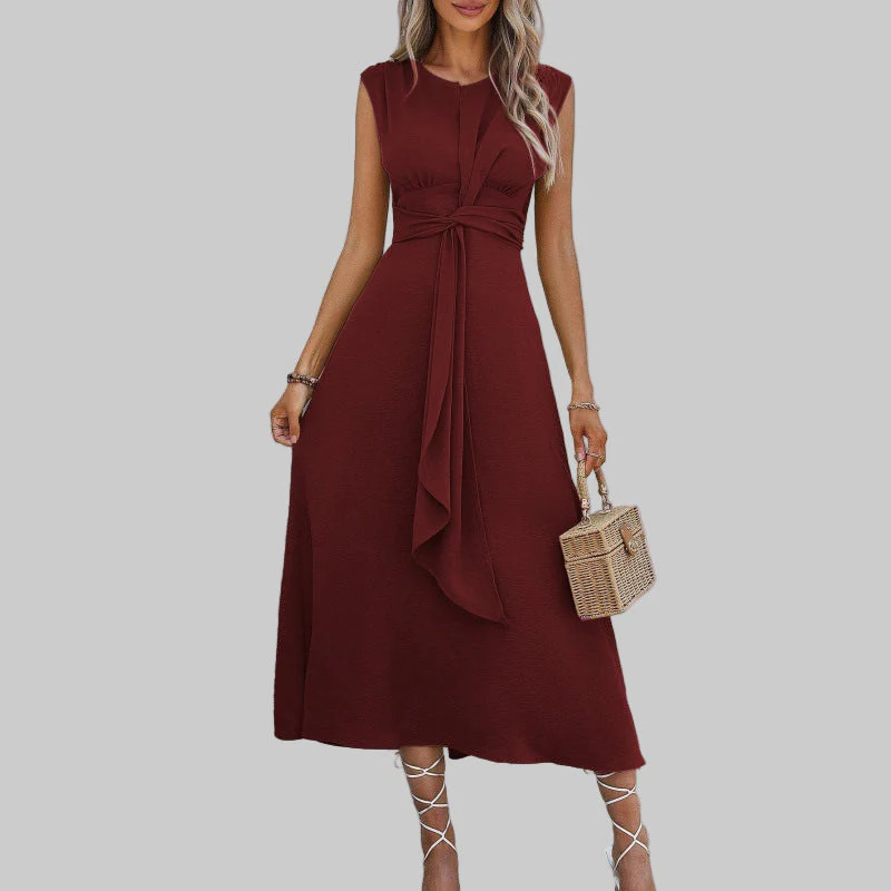 Women’s Elegant Sleeveless Twisted Front Midi Dress - Image 3