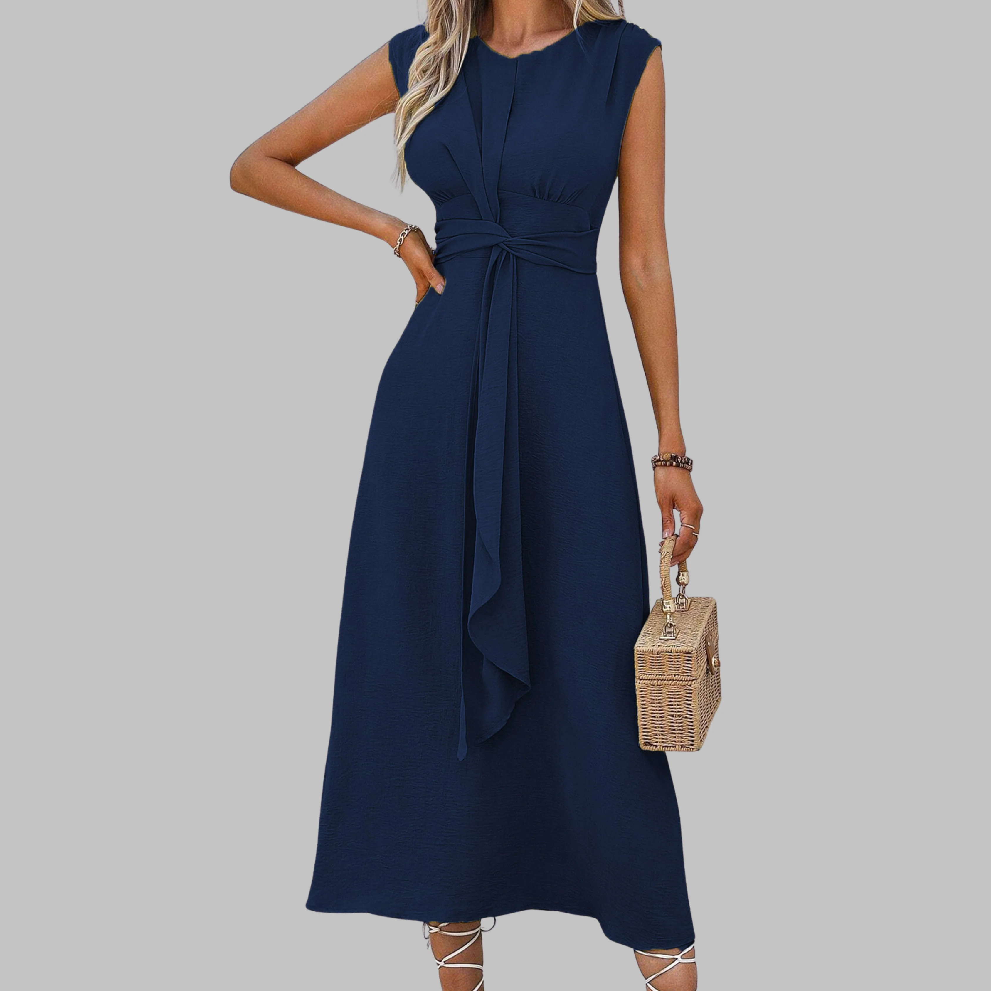 Women’s Elegant Sleeveless Twisted Front Midi Dress - Image 4