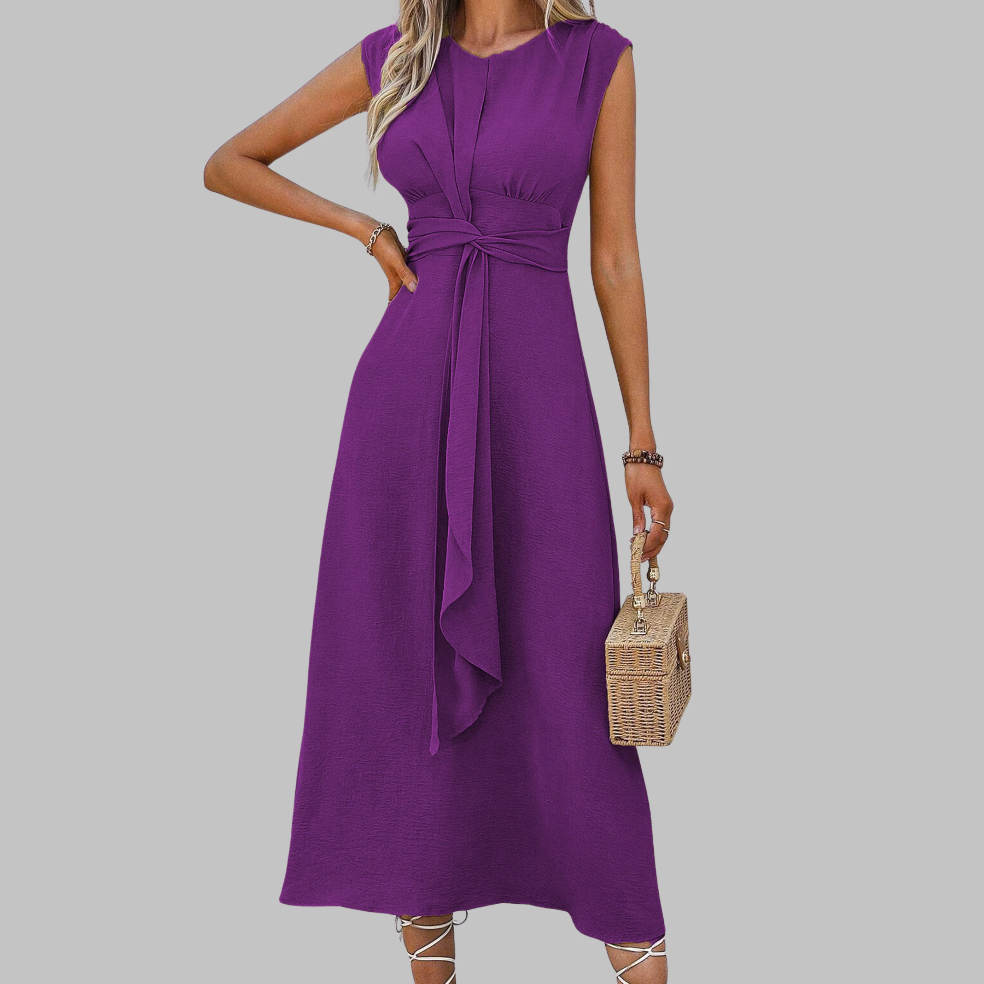 Women’s Elegant Sleeveless Twisted Front Midi Dress - Image 5