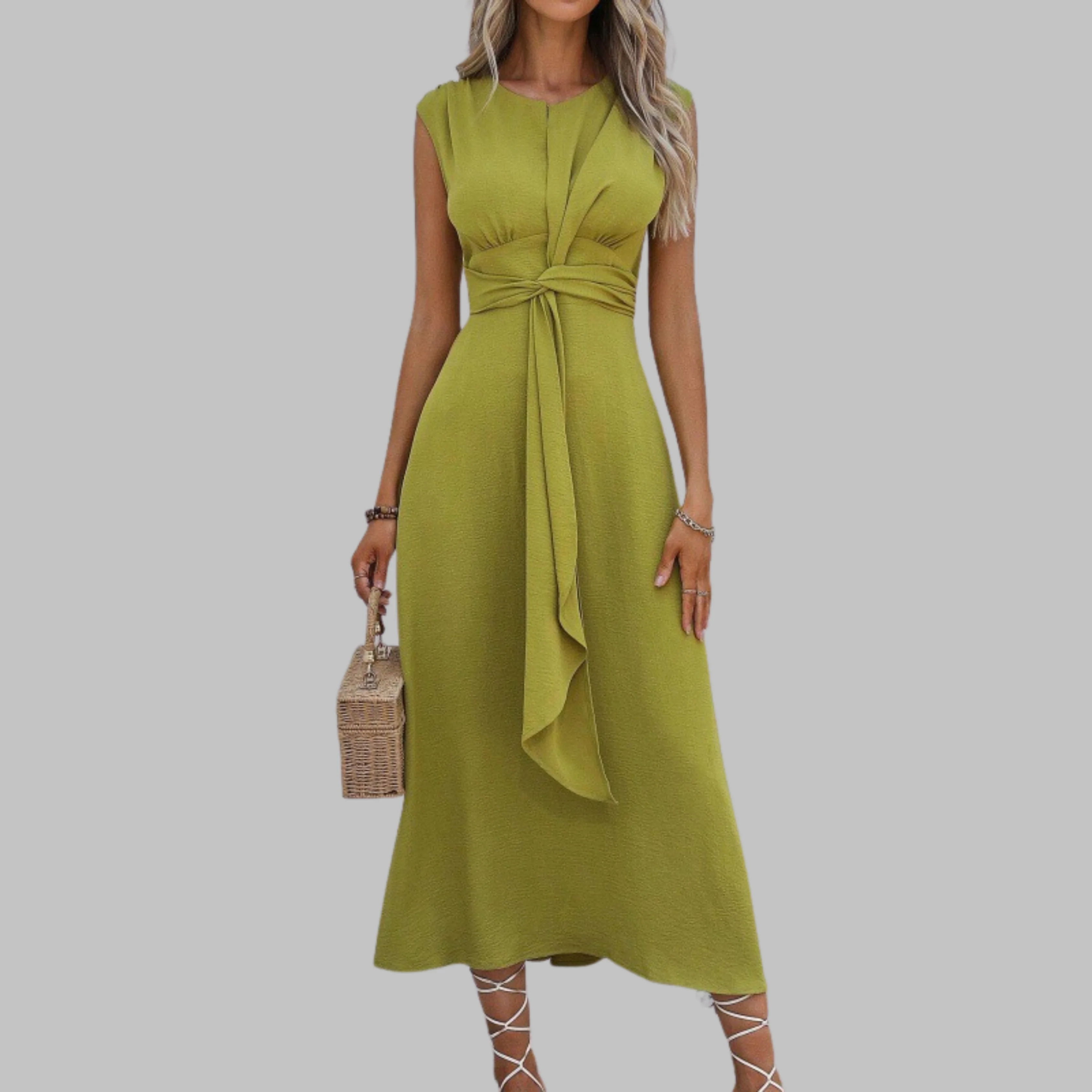 Women’s Elegant Sleeveless Twisted Front Midi Dress - Image 6