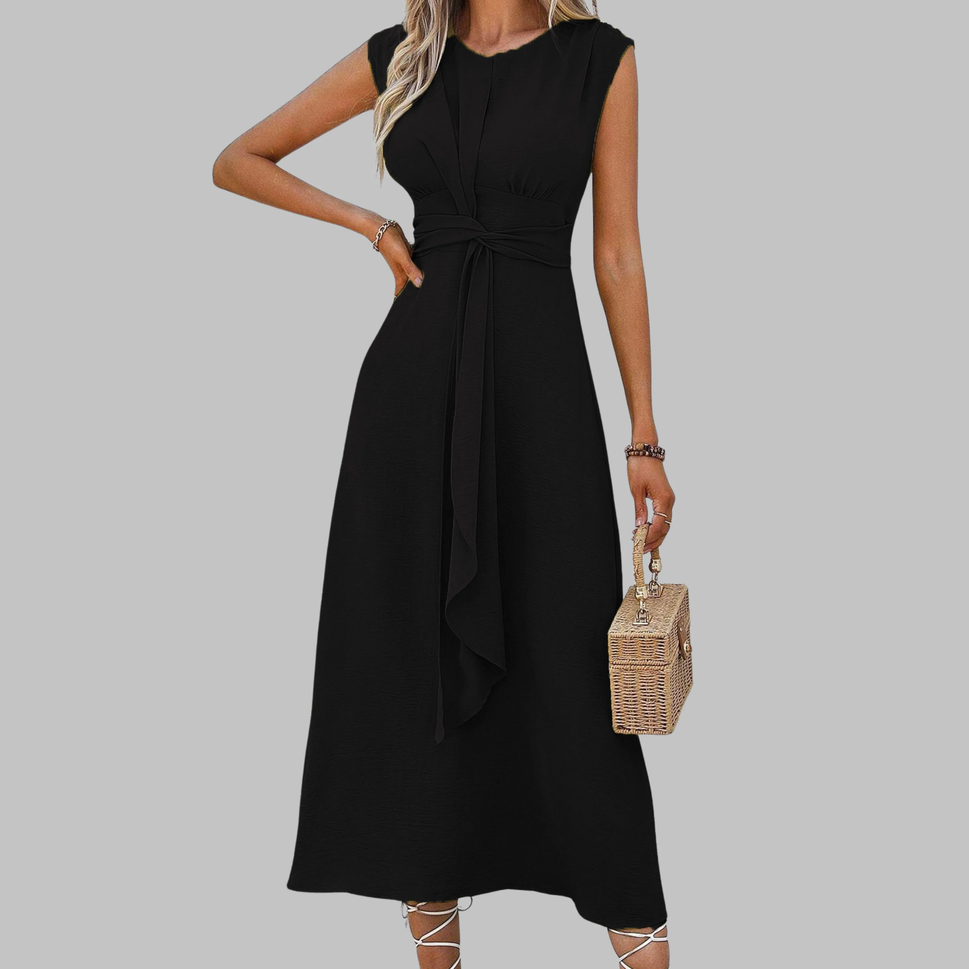 Women’s Elegant Sleeveless Twisted Front Midi Dress - Image 7