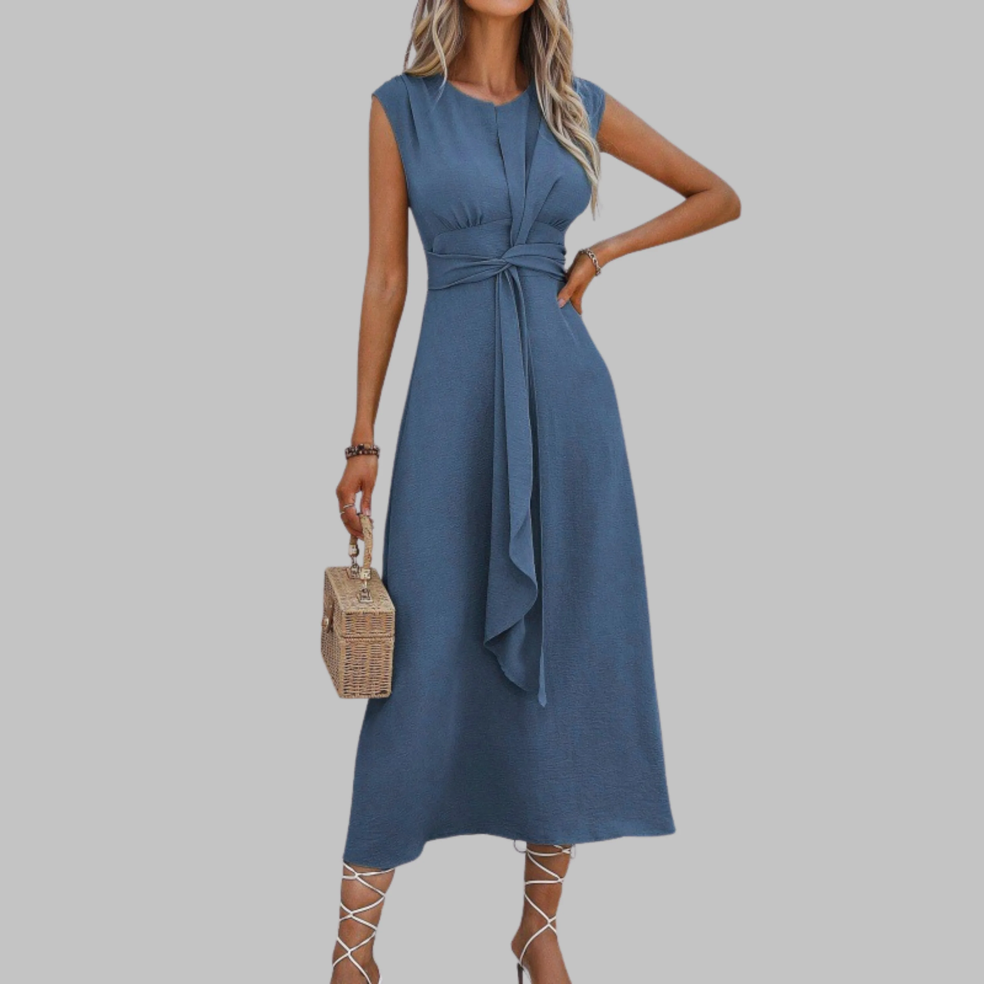 Women’s Elegant Sleeveless Twisted Front Midi Dress - Image 8