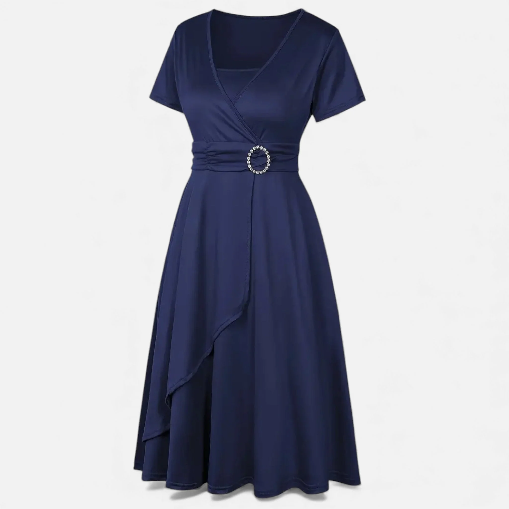 Women’s Elegant V-Neck Asymmetrical Hem Midi Dress - Image 3
