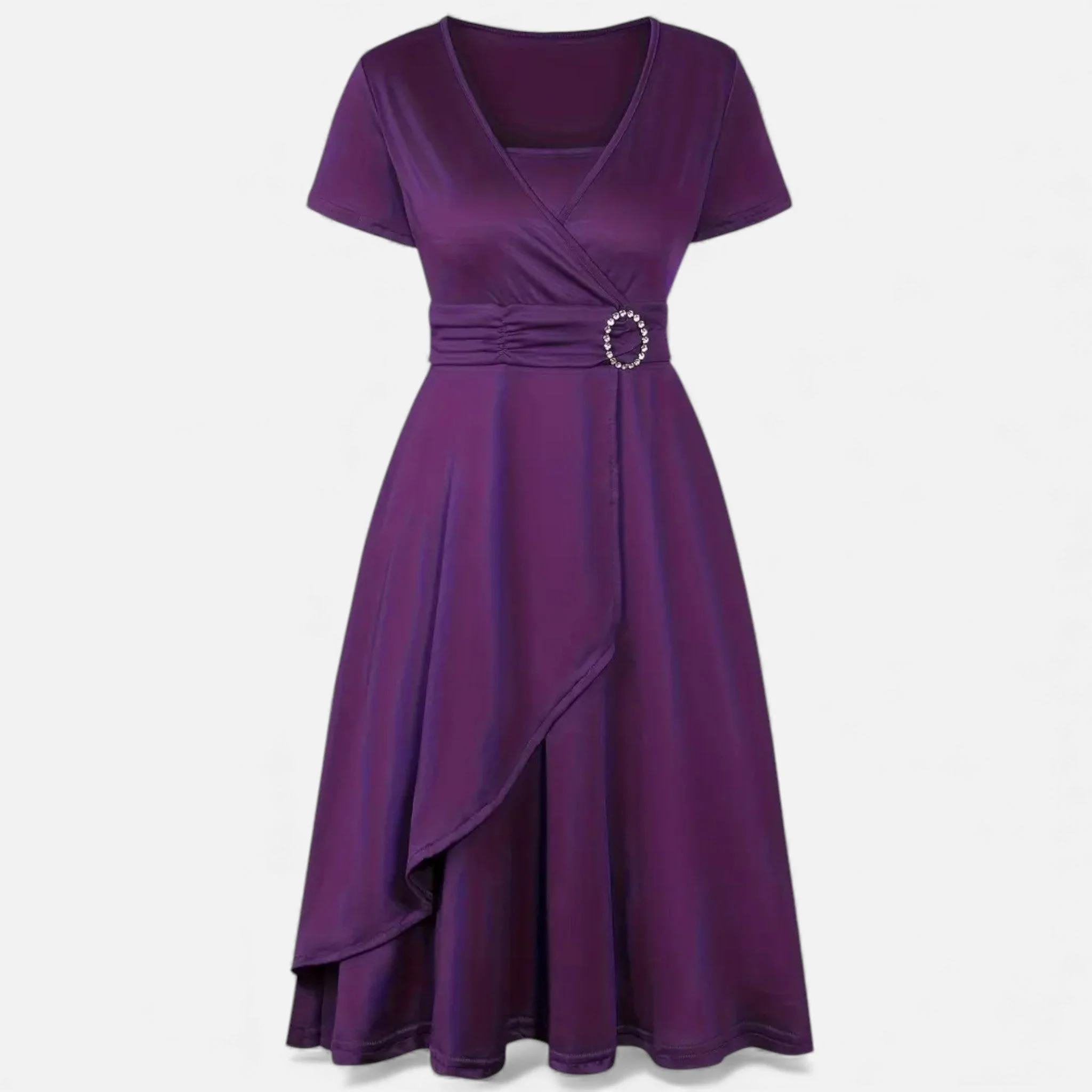 Women’s Elegant V-Neck Asymmetrical Hem Midi Dress - Image 4