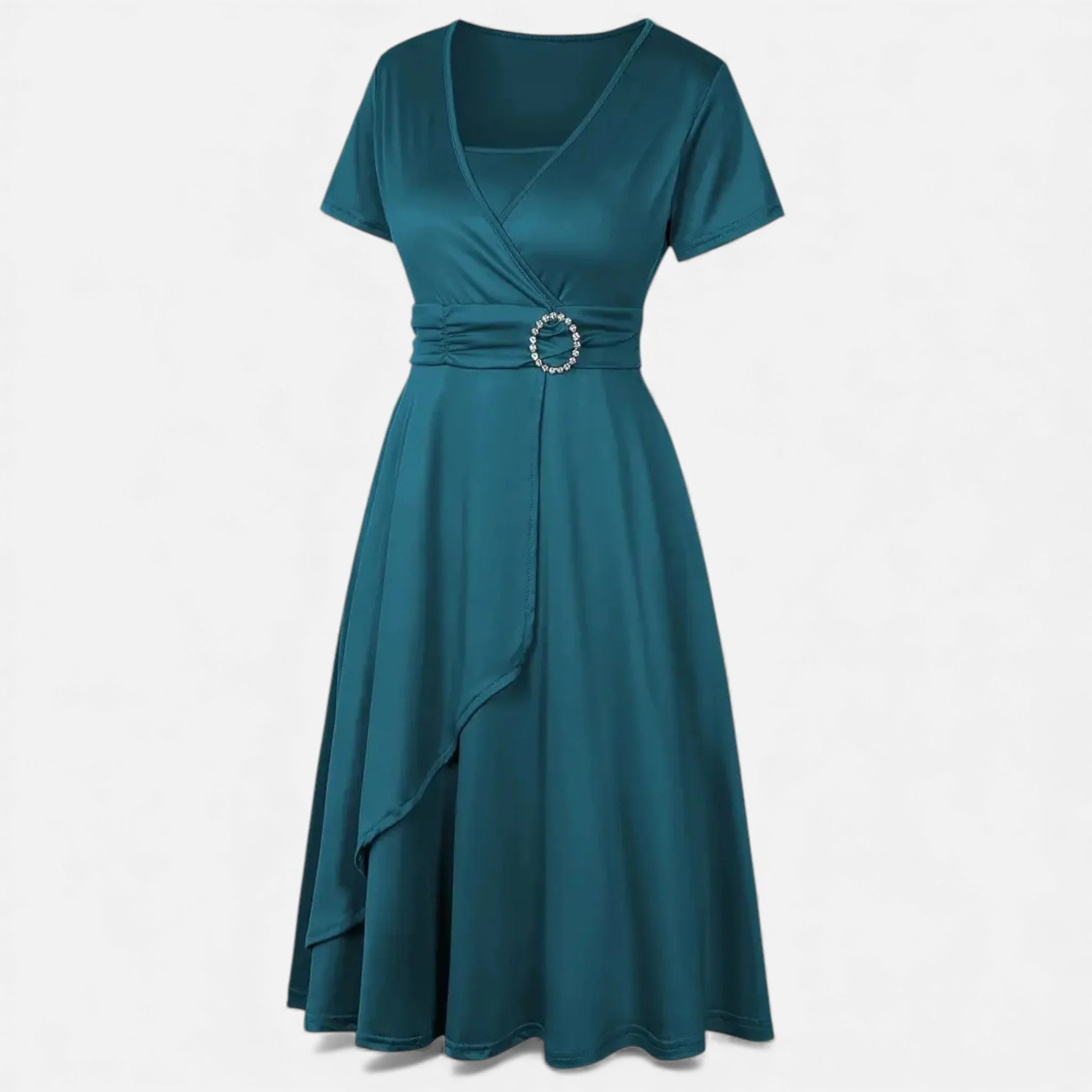 Women’s Elegant V-Neck Asymmetrical Hem Midi Dress - Image 5