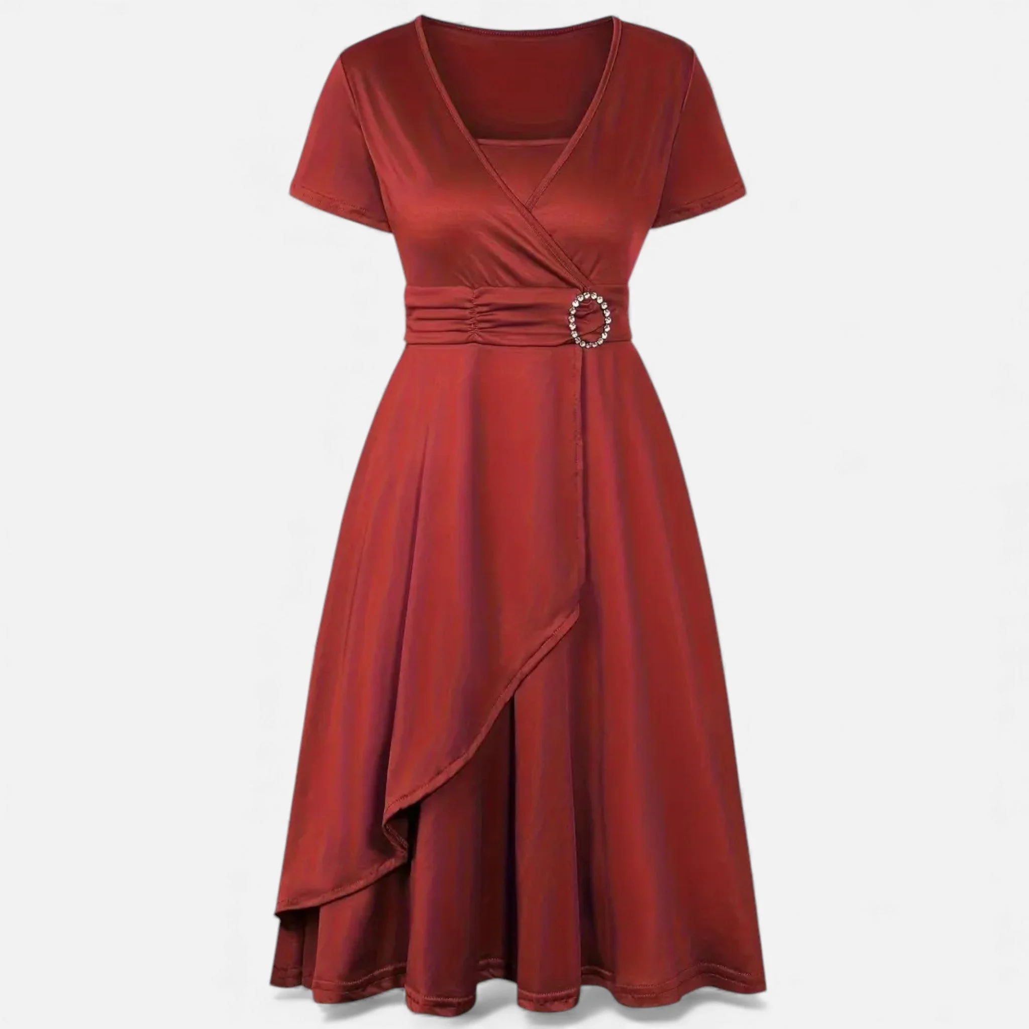 Women’s Elegant V-Neck Asymmetrical Hem Midi Dress - Image 6