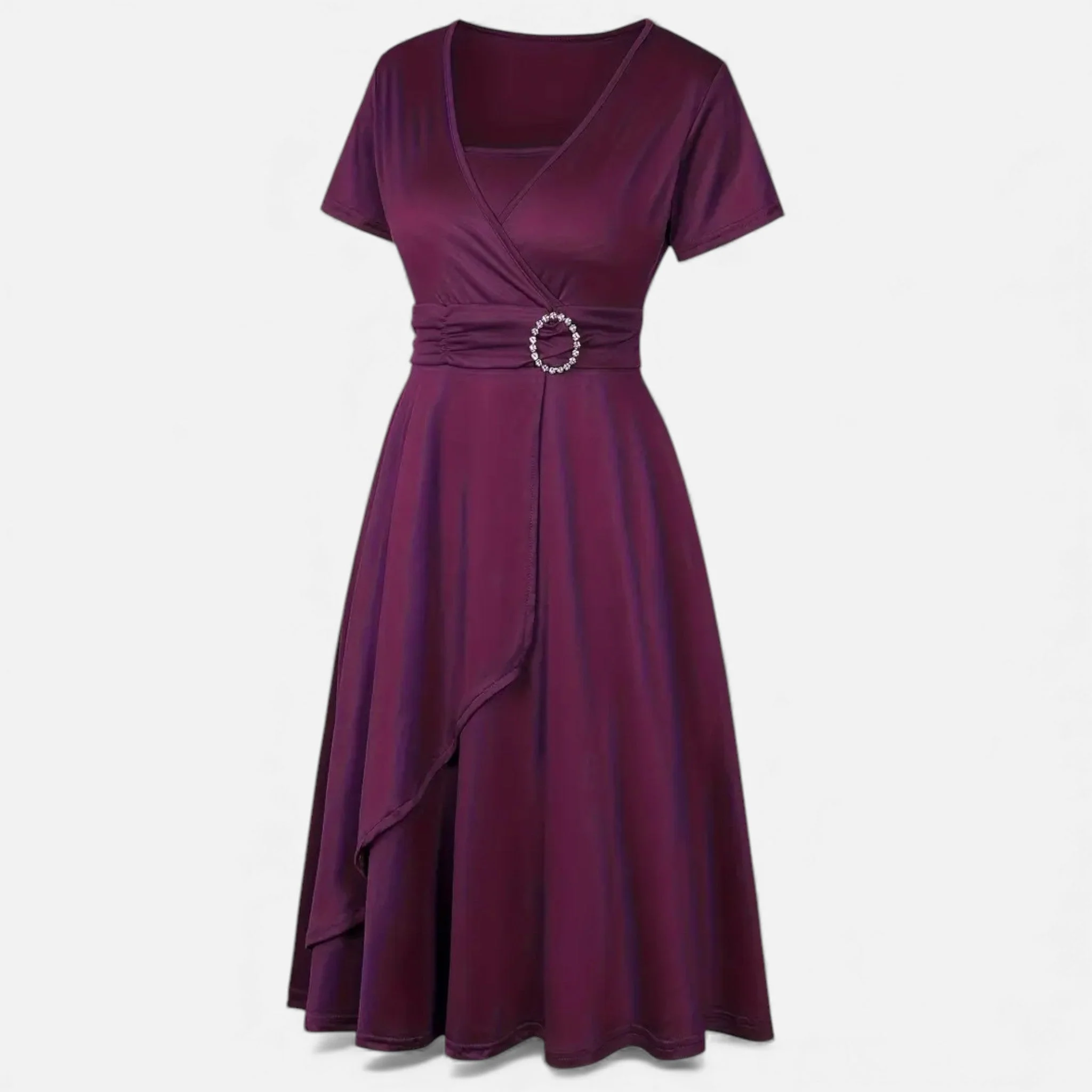 Women’s Elegant V-Neck Asymmetrical Hem Midi Dress - Image 7