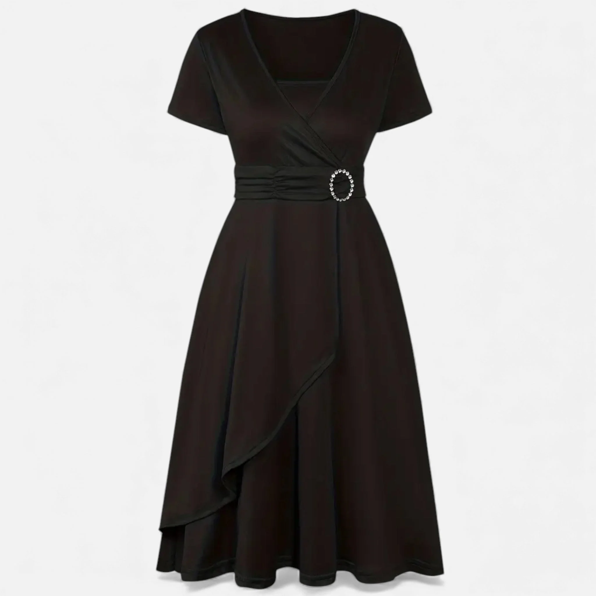 Women’s Elegant V-Neck Asymmetrical Hem Midi Dress - Image 8