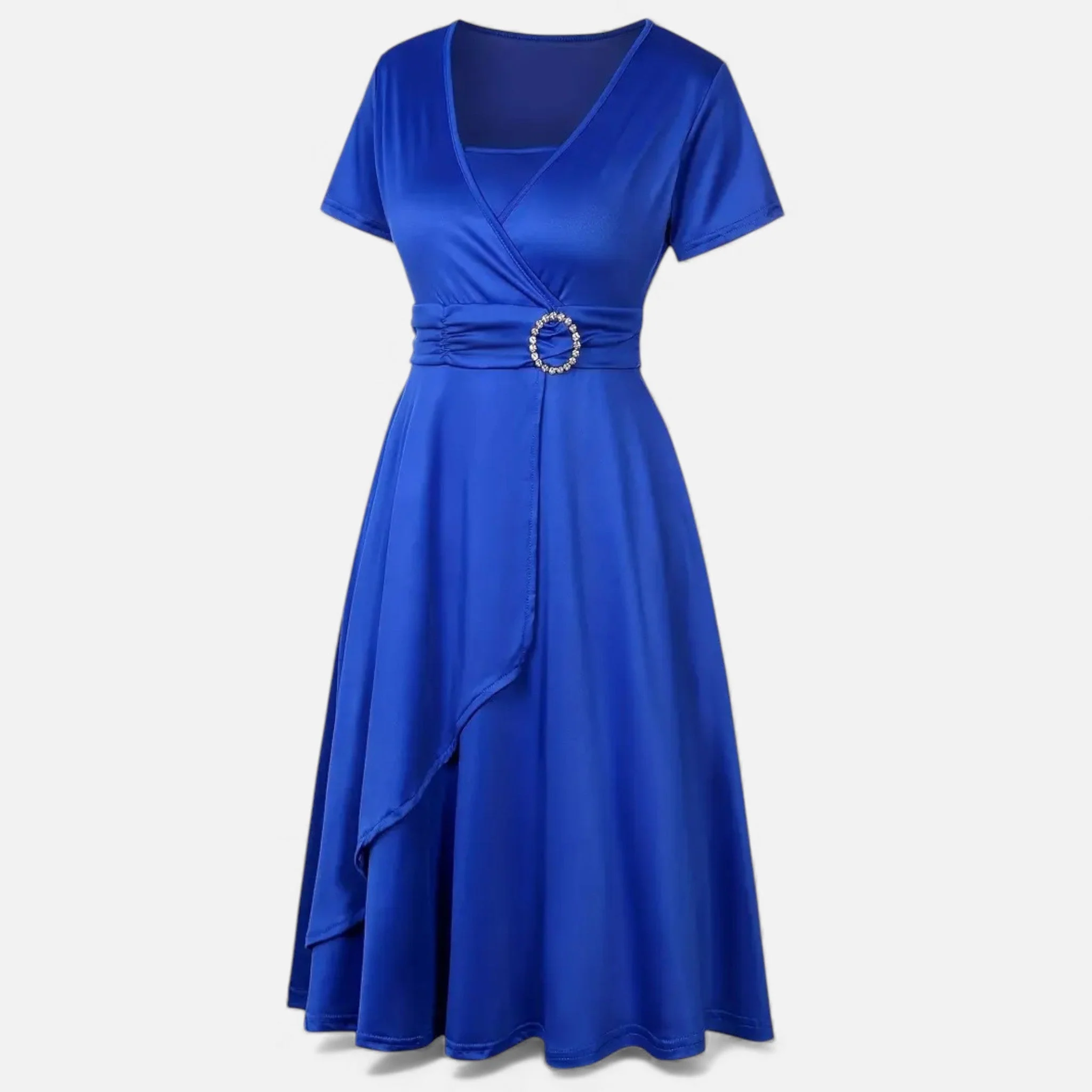 Women’s Elegant V-Neck Asymmetrical Hem Midi Dress - Image 9