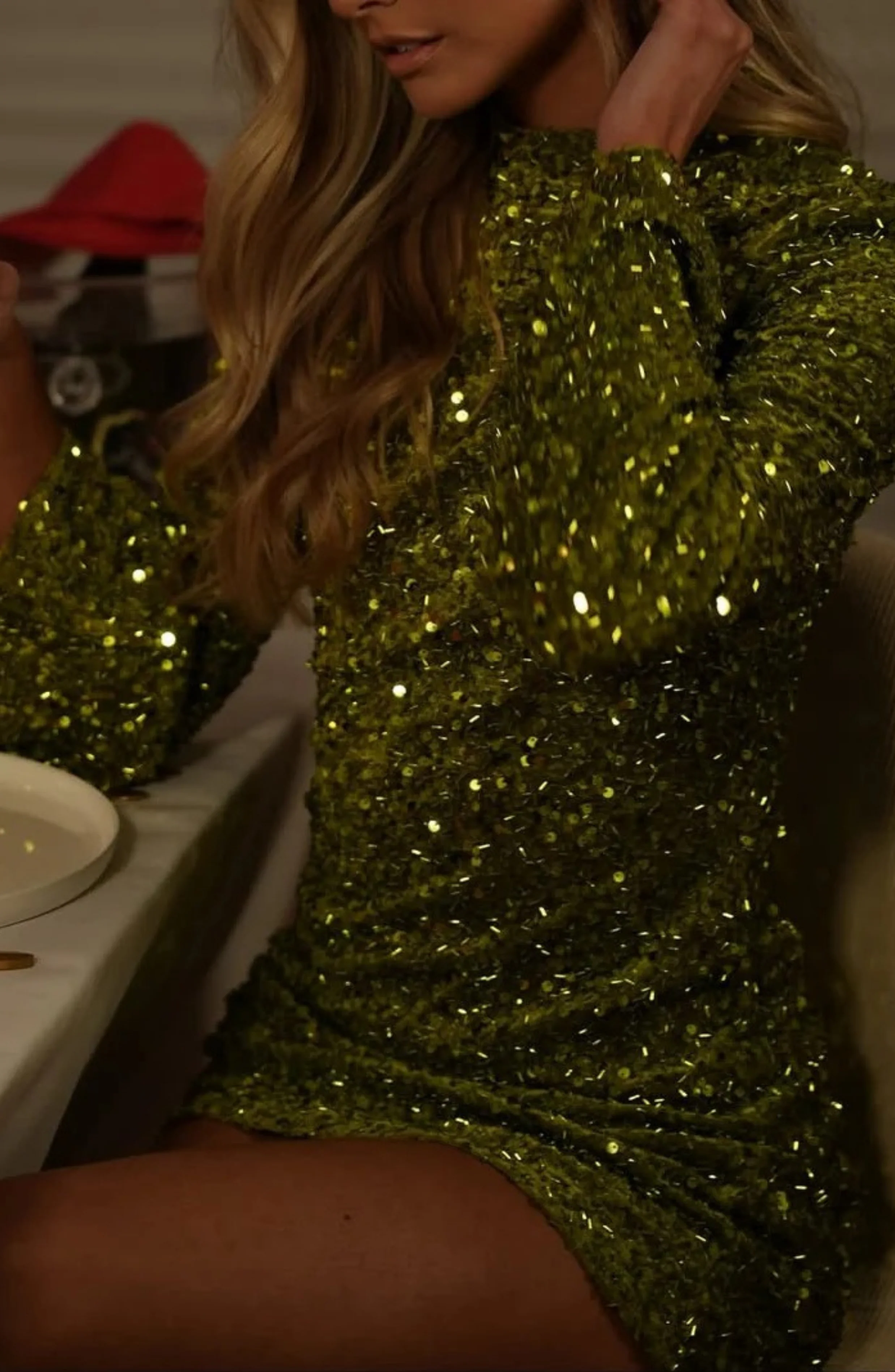 Women's Green Sequin Long Sleeve Mini Dress - Image 4
