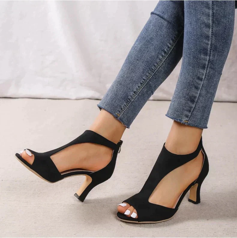 Women's Peep Toe Cutout Block Heels - Image 5