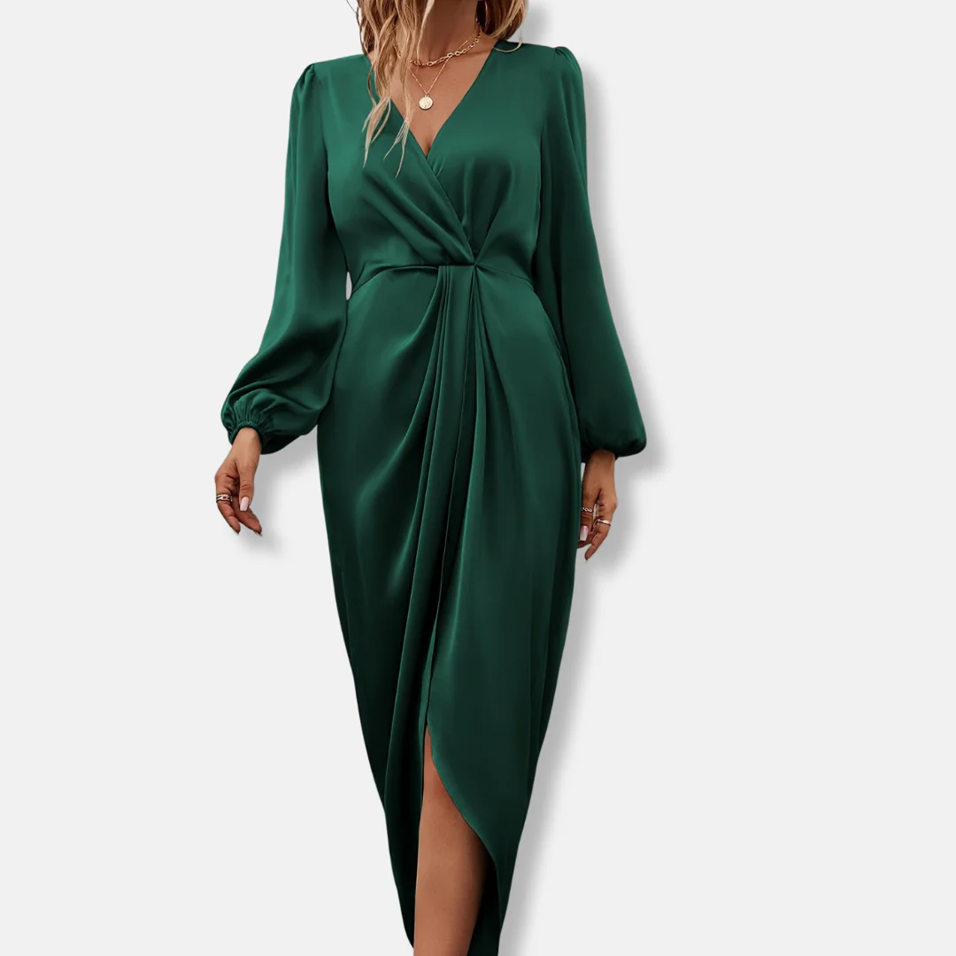 Women’s Refined Long Sleeve V-Neck Wrap Midi Dress - Image 3