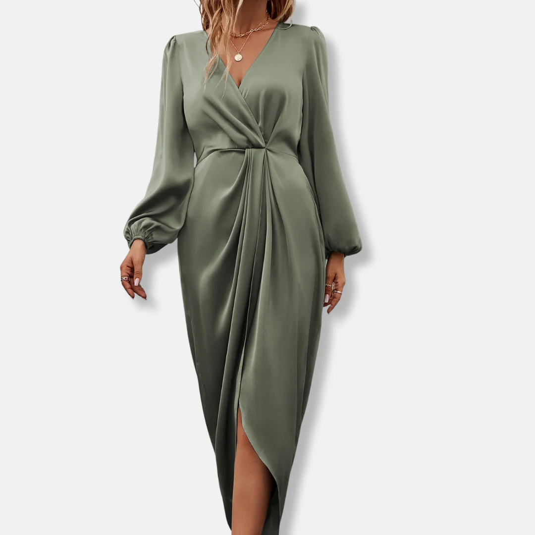Women’s Refined Long Sleeve V-Neck Wrap Midi Dress - Image 5