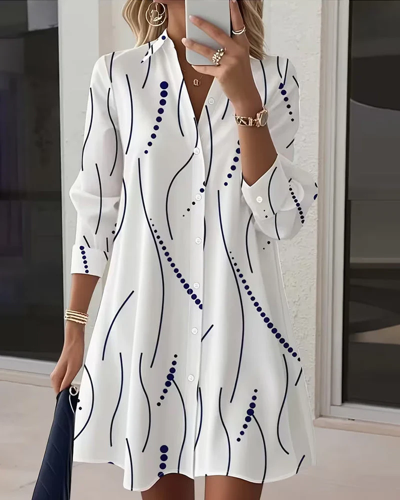 Women's White Graphic Print Shirt Dress - Image 3