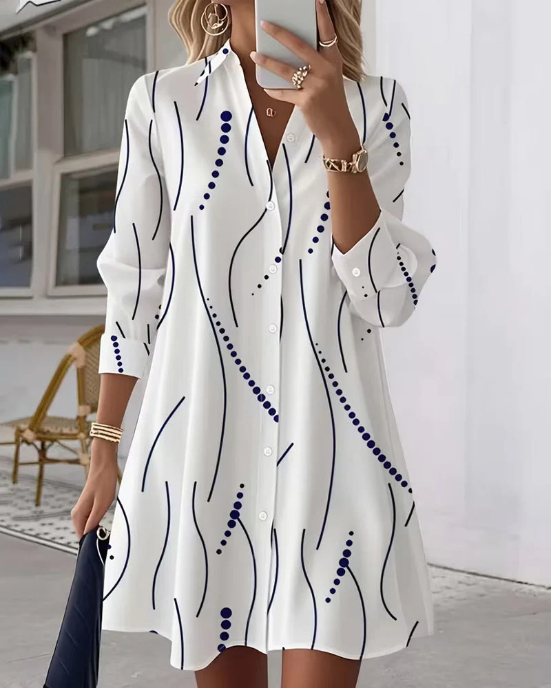Women's White Graphic Print Shirt Dress - Image 5